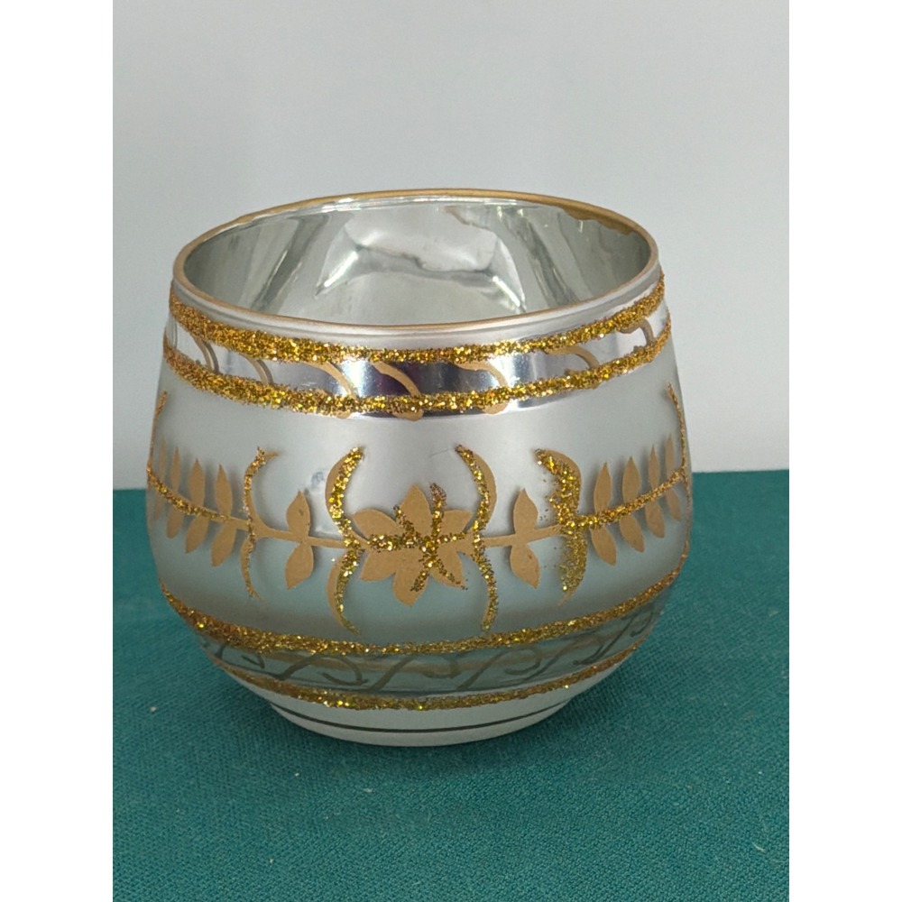 Yankee Candle Exclusive Mercury Glass Votive Holder Silver Gold Glitter Floral